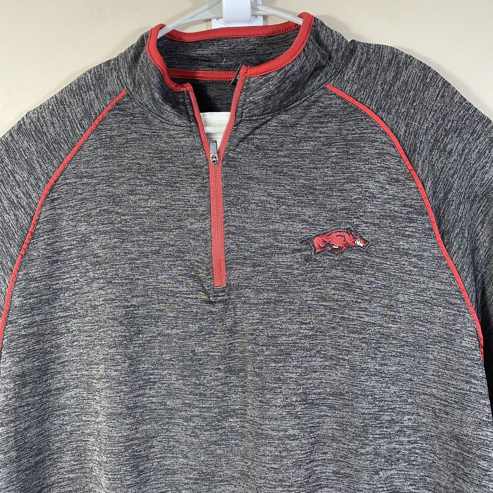 Colosseum Arkansas Razorbacks 1/4 Zip Pullover Gray Red Mens Size Large
